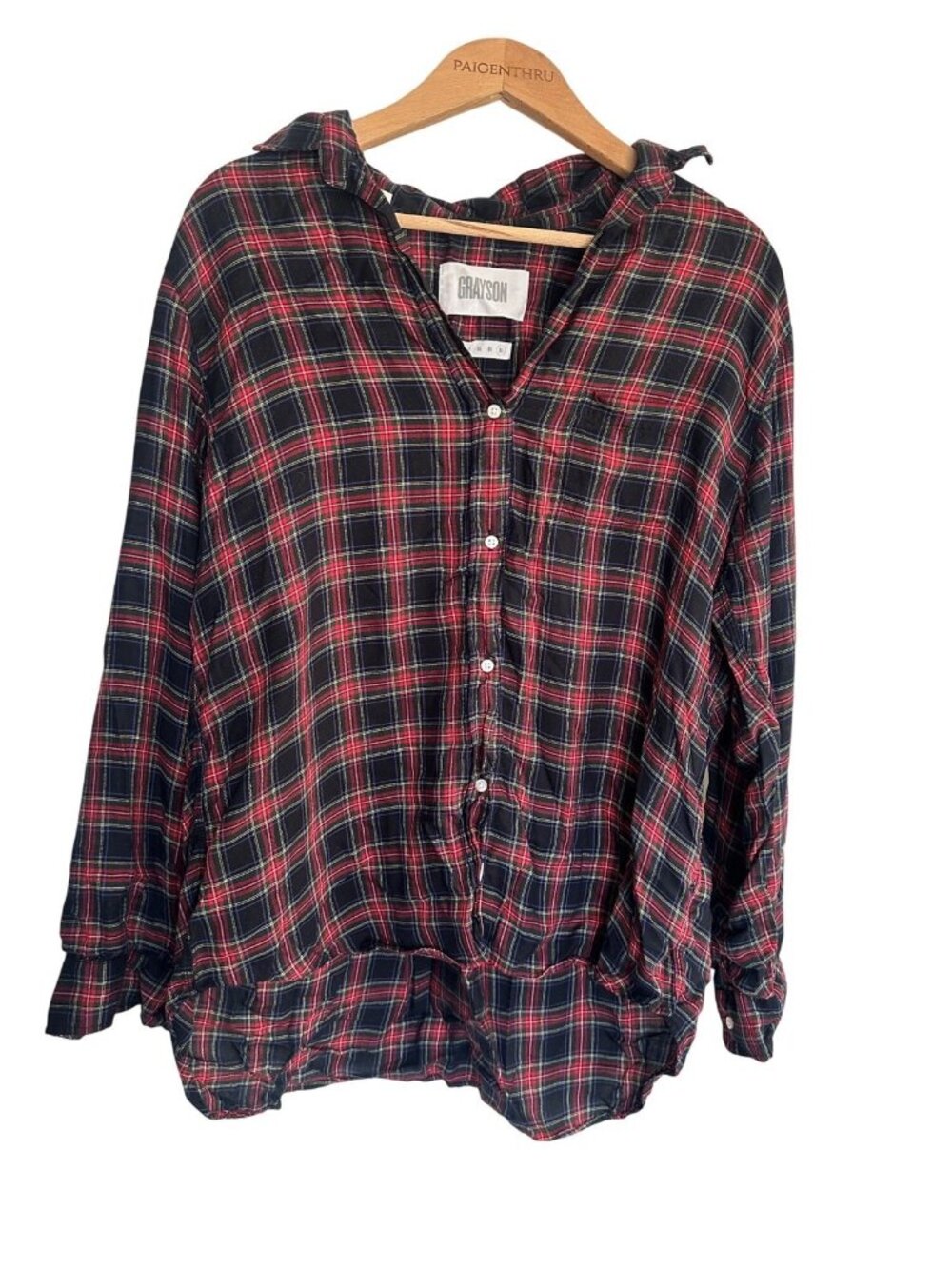 Grayson 05  XL  "The Hero" Red Navy Tartan Pattern Button Down Shirt Holiday